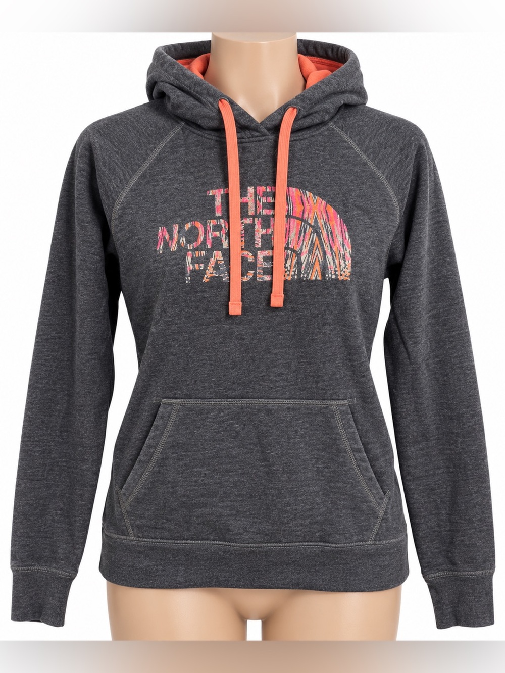 The North Face Women’s Hoodie Gray Orange Logo Pullover Sweatshirt M